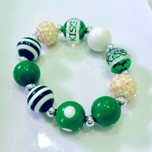 Green, Clear and Art Glass Bead Stretc Bracelet St Patrick’s Day Vibe